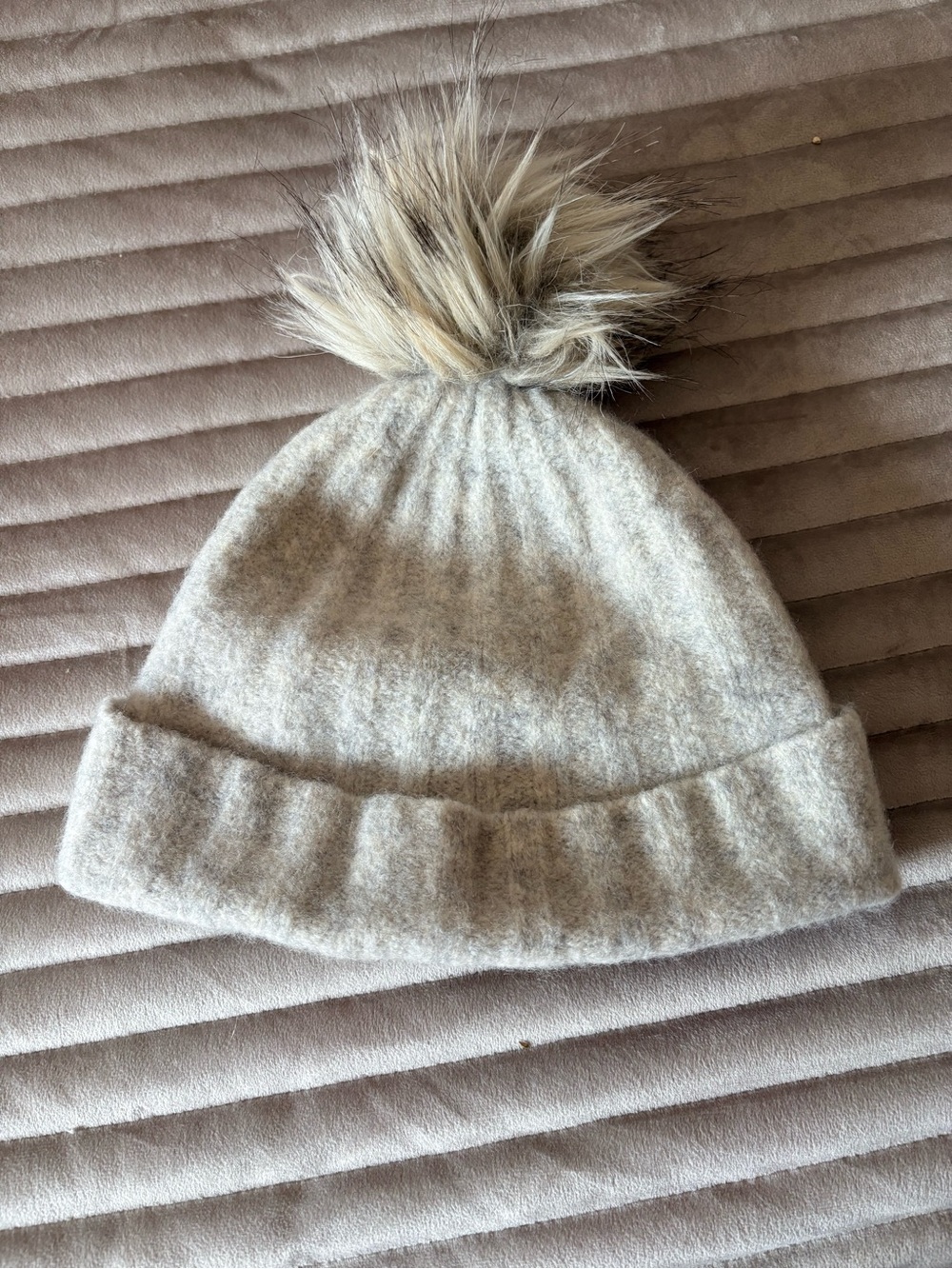 Babaton Light Grey Wool Hat with Faux-Fur Pom